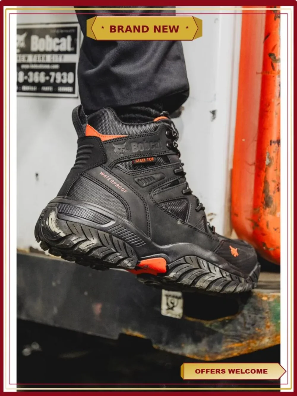 Waterproof Steel Toe Work Boot Men's Full-Grain Leather Slip Resistant